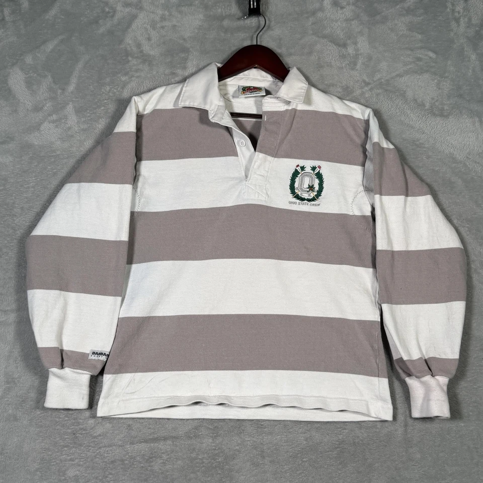 Camisa Ohio State Buckeyes Para Hombres XS Gris Universidad Remo Rugby Rayas Bárbaro Foto 2 de 4