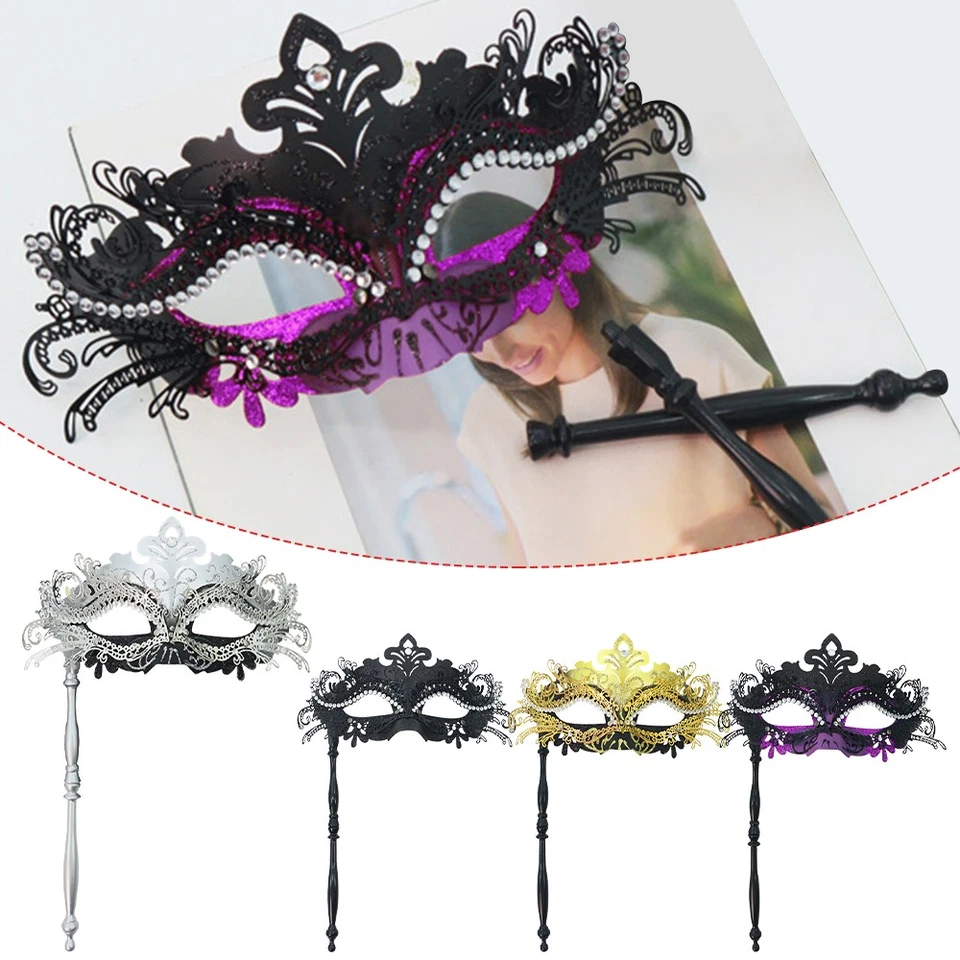 Venezianische Augenmaske W/ Stab Damen Oper Maske Ball Spitze Fasching Halloween - Bild 3 von 4
