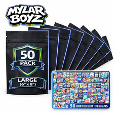 50 Pack 28g Mylar Bags 6 x 8 Assorted Random Designs oz Packaging Pouches