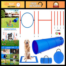 Dog Agility Equipment Set - Adjustable High Jump, Weave Poles, Tunnel, Jump Ring