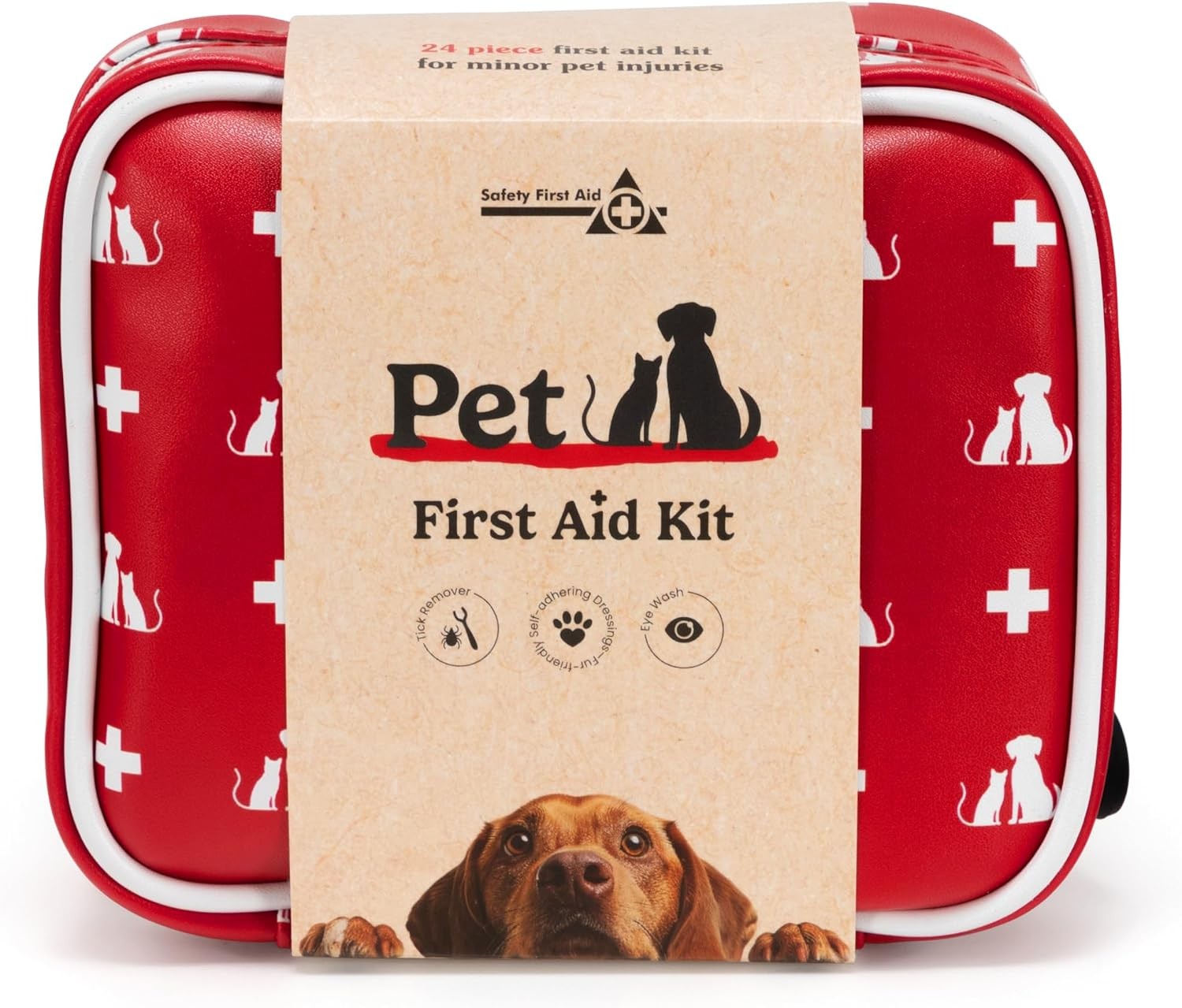 Pet First Aid Kit for Dogs Cats Small Animals Red Faux Leather Bag Portable