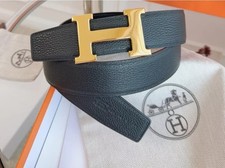 Herm s Men's Black Adjustable Dress Belt Gold H Buckle Classic Style