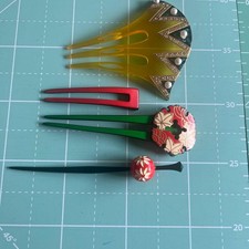 Japanese Kanzashi 4-Piece Set Yellow  Black Decorative Hair Accessories Used