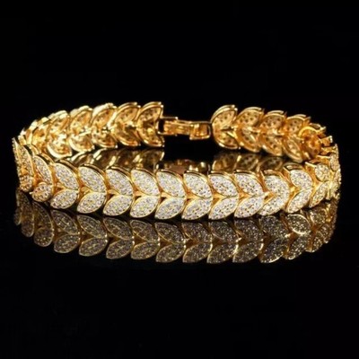 9 Ct Simulated Diamond Leaf 7.5'' Lovely Tennis Bracelet 14K Yellow Gold Plated