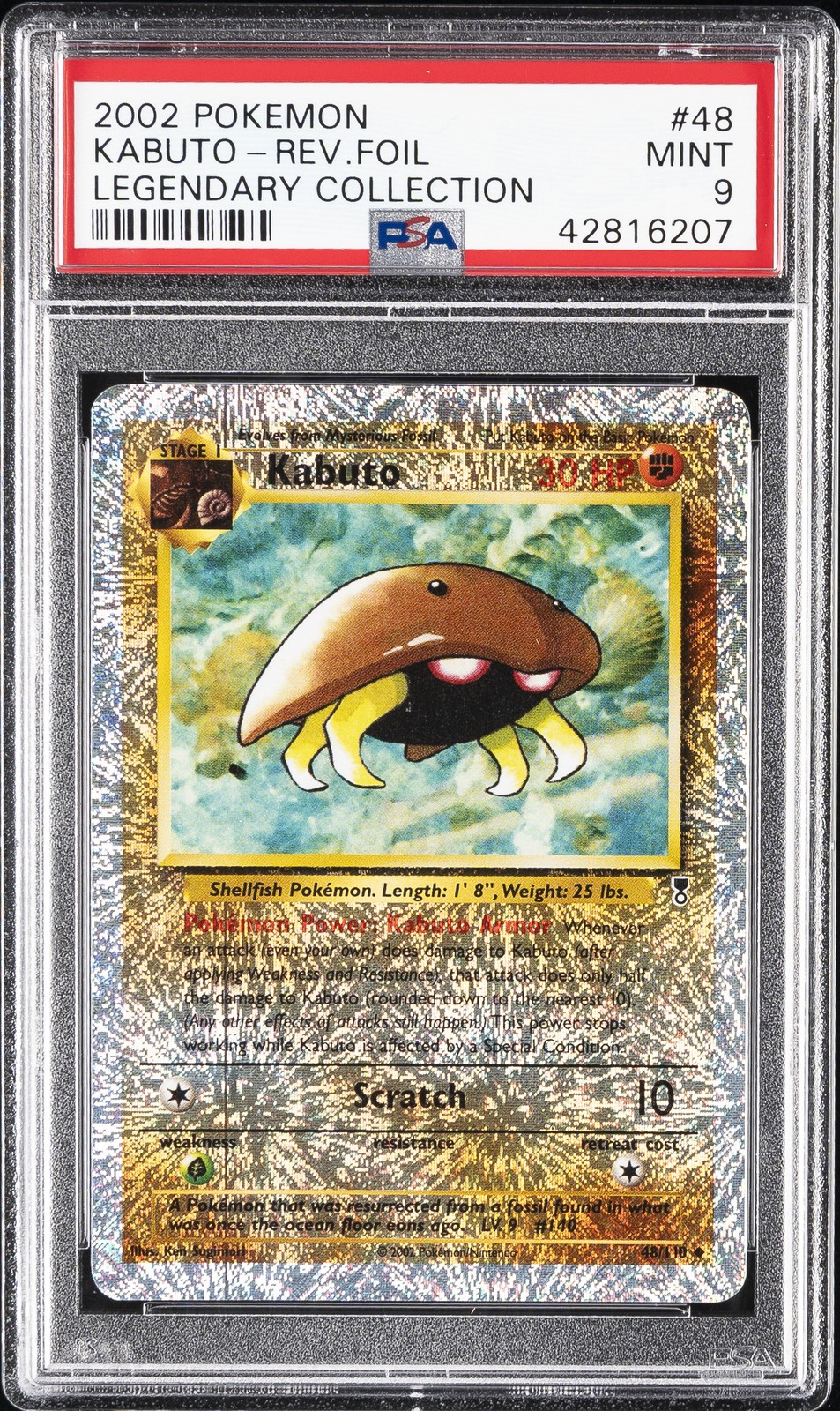 Pokemon Kabuto Reverse Holo Legendary Coll. 48 PSA 9 Mint