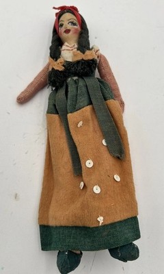 VTG Mexico Folk Art Doll Primitive Hand Painted Fabric Face Scrap Art