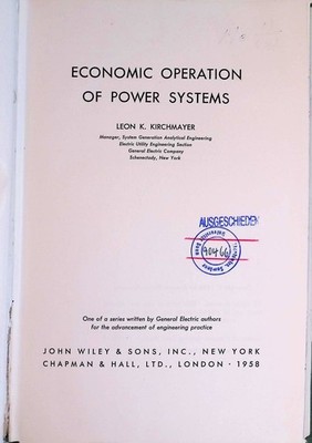 Economic Operation of Power Systems Kirchmayer, Leon K.: