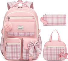 Backpack for School Girls, 3Pcs Kids Cute Bookbag with Lunch Box Pencil Pouch, S