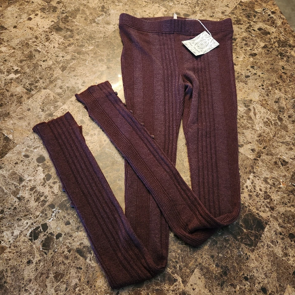 Leggings Free People íntimamente borgoña abotonados dobladillo alto bajo tejido acanalado XS Foto 4 de 4