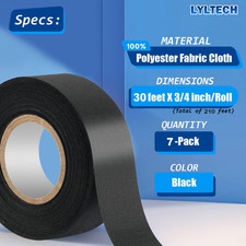 Wire Harness Tape 7 Rolls, Polyester Fabric,Flame Retardant,At 257 to -40 , Wir