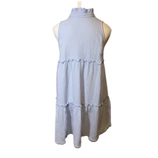 Pomander Place Tuckernuck Blue Tiered Morgan Dress Mock Neck Sz XS Gauze