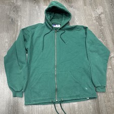VTG 90s Russell Athletic Full Zip Hoodie L Green High Cotton EUC USA Drawstring
