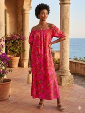 Everbelle Pink Floral Midi Dress Off Shoulder Summer Size UK 6 New With Tags