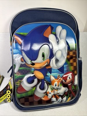 NWT Sonic The Hedgehog Boys 17'' Let's Roll Backpack Tails Knuckles Keychain 