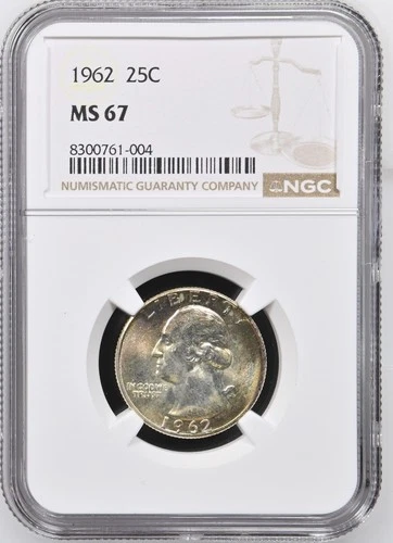 1962 Washington Silver Quarter  NGC Graded MS67 with Beautiful Toning