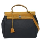 ebay LIVE 0808 HERMES Herbag PM Canvas 2way Shoulder Handbag Black Silver