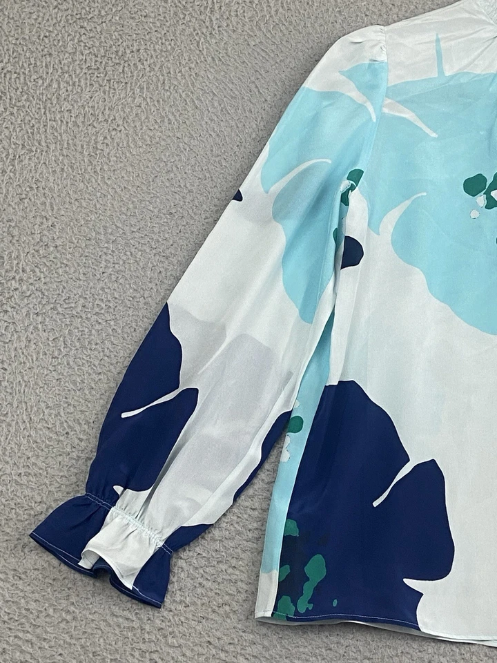 Blusa Tucker Stella Crepe de Chine Seda Manga Larga Talla S Zafiro Amapolas Fluida Foto 4 de 4