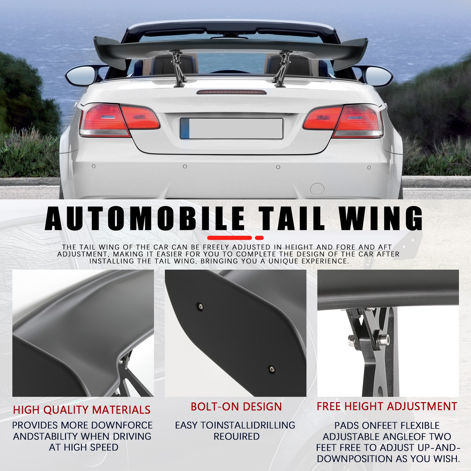 For Audi R8 TT RS 46" Inch Rear Trunk Wing Racing Spoiler GT Style Matte Black