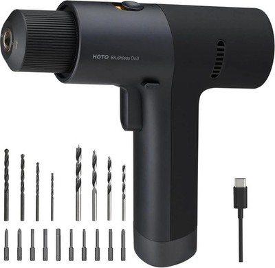 HOTO Cordless Brushless Drill 12V, LED Display Screen, 30 Precision Gears, 2 Wor