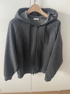 Brunello Cucinelli Jacke Blouson Hoddy mit Pailletten  und Kapuze XL  Oversize
