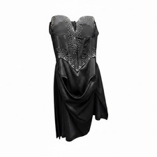 Women’s Black Rhinestone Sheer Mesh Corset Bodycon Mini Dress Size S