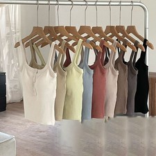 Womens Button Camisole Fashion Backless Slim Tops for Casual Daily Wear