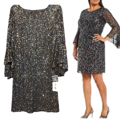 Pisarro Nights Dress 8P Eggplant Silver Sequin Beaded Wedding Party Formal NEW