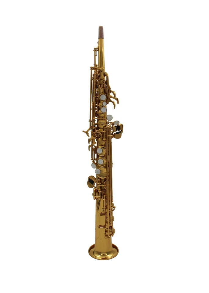 Saxofón soprano recto de una pieza lacado dorado Eastern Music a llave alta F# Foto 4 de 4