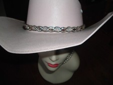 Pink and White Rhinestone Ladies Stretch Hat Band Headband Pink Pewter NWT