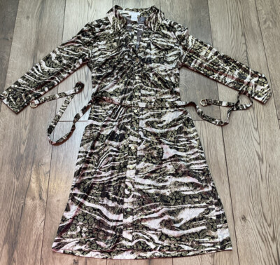 Cache Designer Animal Print stretchig 3/4 Ärmel A-Linie Kleid Gr. S Uk 10 sehr guter Zustand #T1