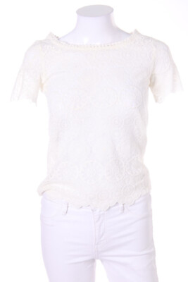 NAF NAF Shirt Lace Scalloped Hem XS white