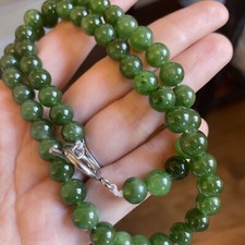 8mm Icy Green Jade Untreated Natural Nephrite Jade beaded Necklace Hetian Jade