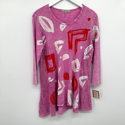 Jess & Jane Tunic Top Shirt Small Knit 3/4 Sleeve Artsy Lagenlook Whimsy USA New
