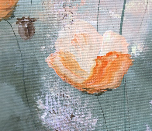 Original acrylic large statement poppy flower painting orange field wall art - Picture 3 of 8