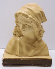 *JOLI ANCIEN BUSTE PLATRE PEINT JEUNE FEMME JEANNE D'ARC? marqué dos 201 MAF  D