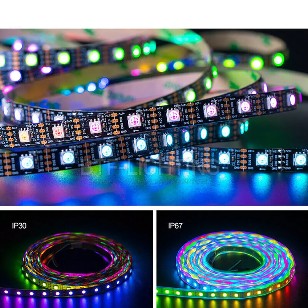 WS2815 12V RGB LED Pixels Strip Light Individually Addressable Dual Signal 1 5M