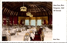 Hand Colored Real Photo Postcard Crown Room Main Dining Room Hotel Del Coronado