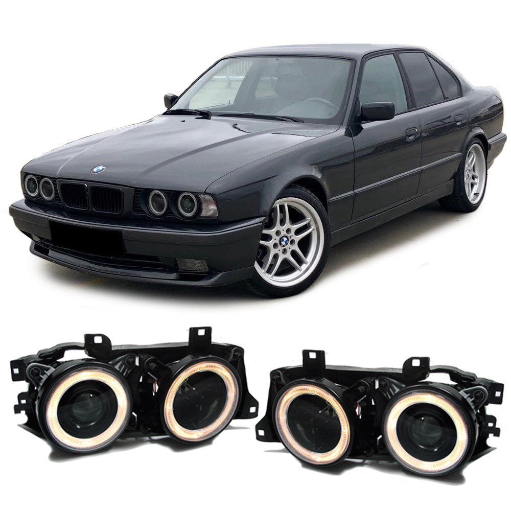 BLACK ANGEL EYE HEADLIGHTS HEADLAMPS BMW E34 5 SERIES + E32 7 SERIES ...