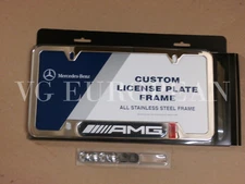 Mercedes-Benz Genuine Stainless Steel AMG Carbon License Plate Frame NEW