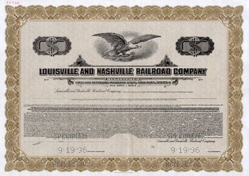 19xx Louisville & Nashville RR Specimen Bond Certificate - 第 1/1 張圖片