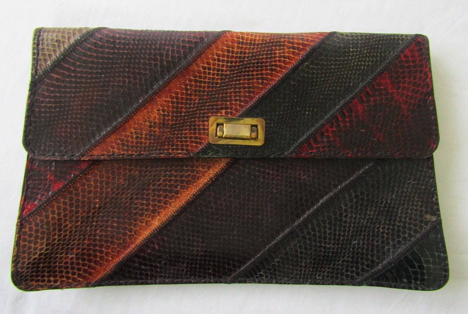 Vintage Snakeskin Patchwork Large Envelope Clutch… - image 1