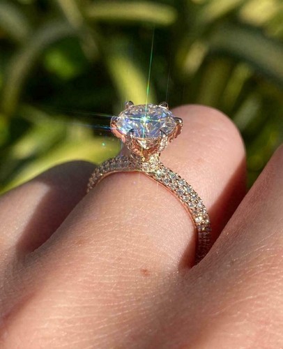 2Ct Round-Cut DEF Moissanite Solitaire Engagement Ring 14K Yellow Gold Plated - Picture 4 of 11