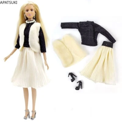 Apricot Pelz Kleidung Set für Barbie-Puppe Outfits Büro Mantel Bluse Rock Schuhe