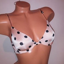 Victoria Secret Bra 32B Unlined Demi Beige Black Polka Dots Underwire New