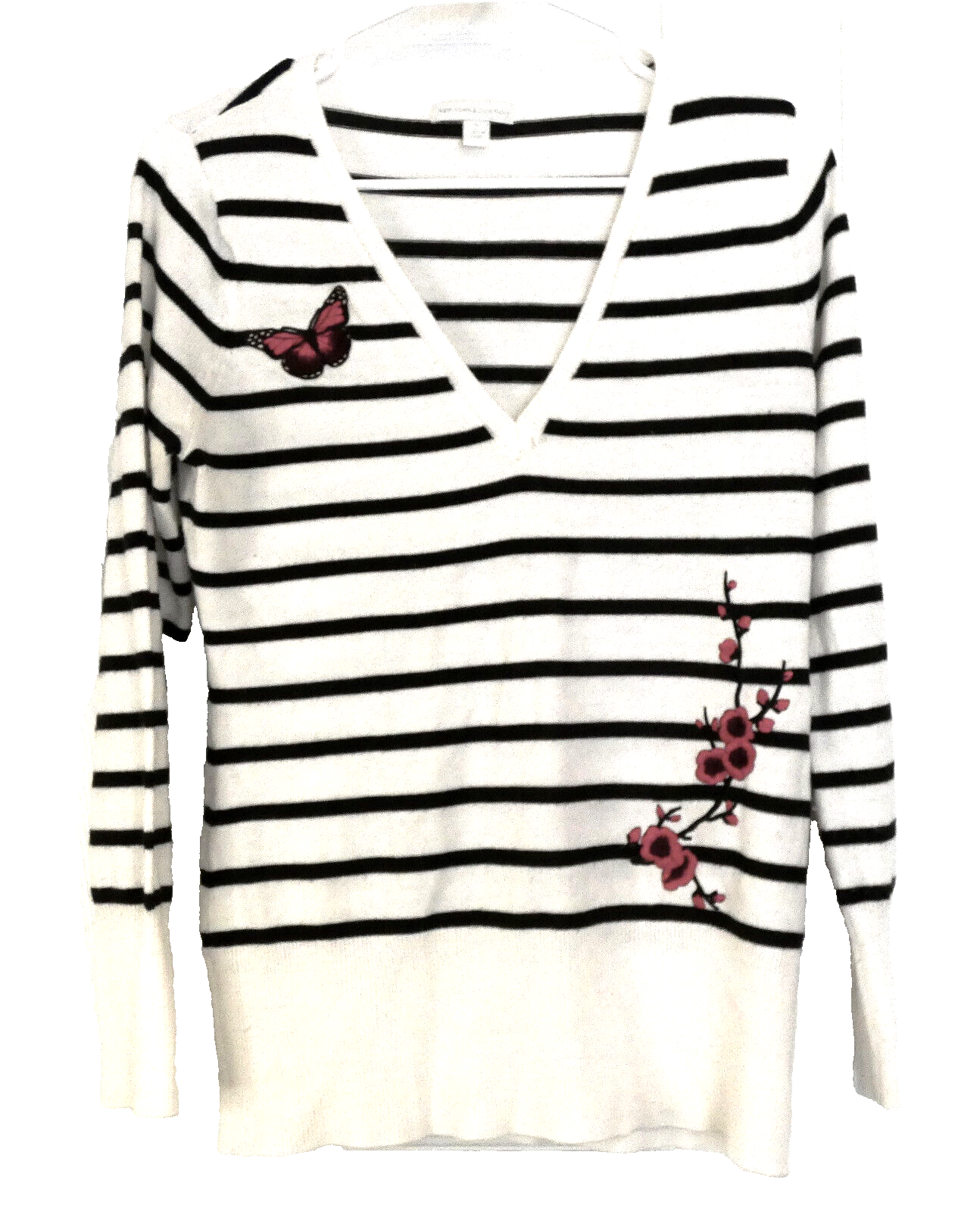 Sweater White & Black Stripe Butterfly NY&Co  Career to Party Gorgeous Size S-image