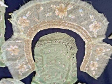 ANT 1920S EXQUISITE BEADED PANELS/BEAD CLUSTERS ON GREEN SILK + SEQUINS