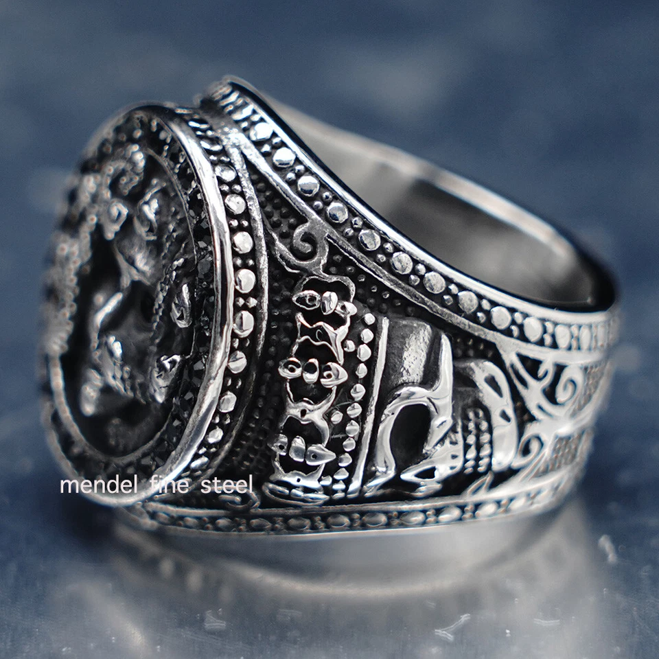 Anillo Calavera Serpiente Medusa Hip Hop Circonita cúbica Negra MENDEL Para Hombres Acero Inoxidable Talla 7-15 Foto 4 de 4