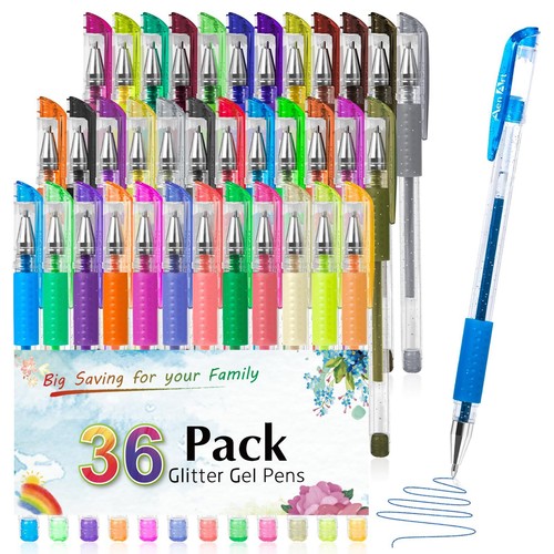 Glitter Gel Pens for Adult Coloring Books, 36 Colors Gel Marker Set Colo