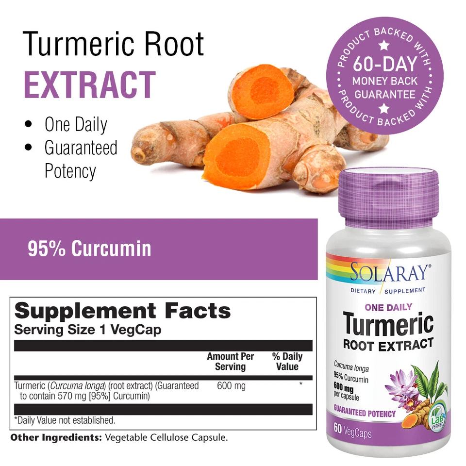 Extracto de raíz de cúrcuma Solaray 600 mg | 60 cápsulas vegetales Foto 2 de 4