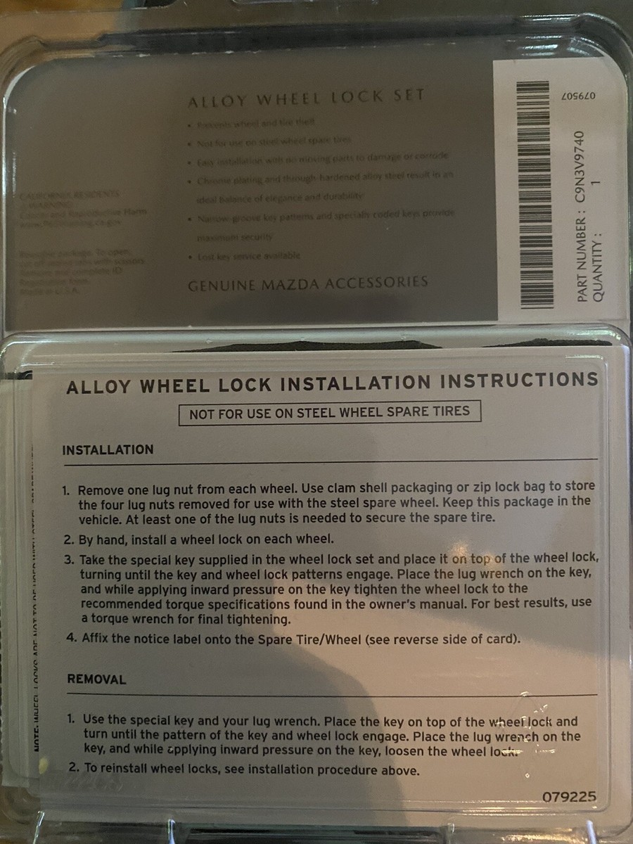 Genuine Mazda Wheel Locks Chrome - Dual Hex C9N3V9740 OEM NEW | eBay